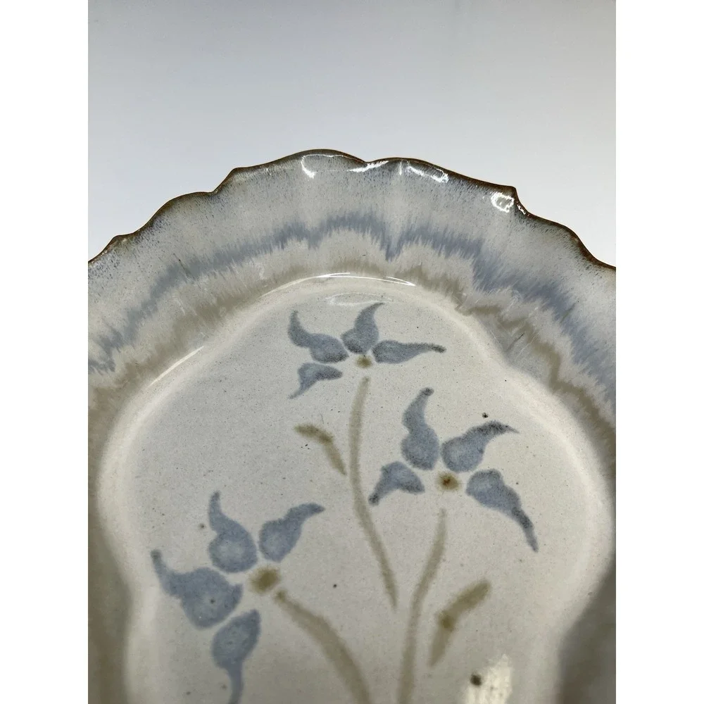 Bay Pottery Scalloped Edge Bowl Tray Platter Oyster Floral‎ Virginia Art Pottery